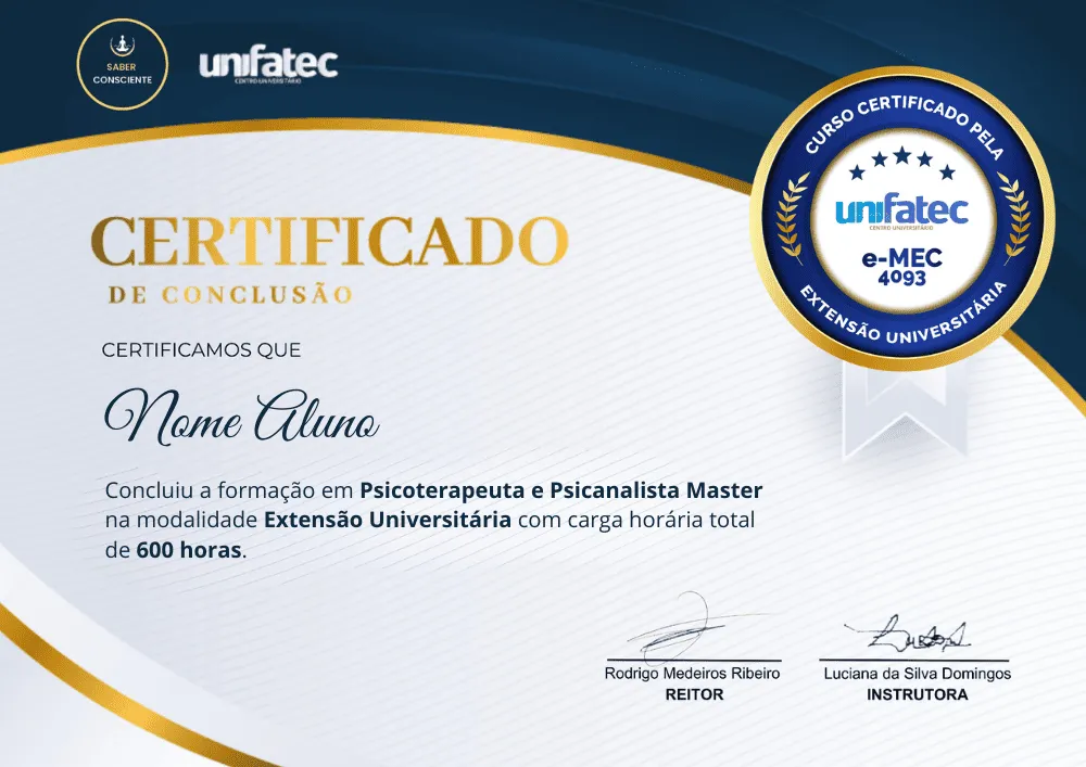 Certificado Extensão Psicanálise Master