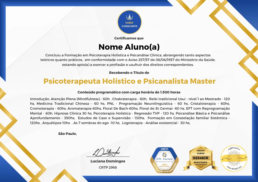 Certificado Psicanálise Master 1500h